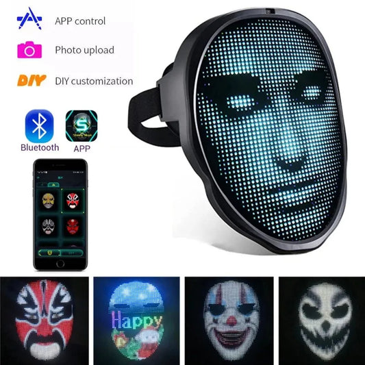 🌐Halloween Face Masks Full Color LED Luminous Mask Face Changing Mask Party Bar Props