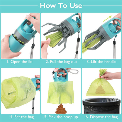 🌐Portable Lightweight Dog Pooper Scooper With Built-in Poop Bag Dispenser Eight-claw Shovel For Pet Toilet Picker Pet Products